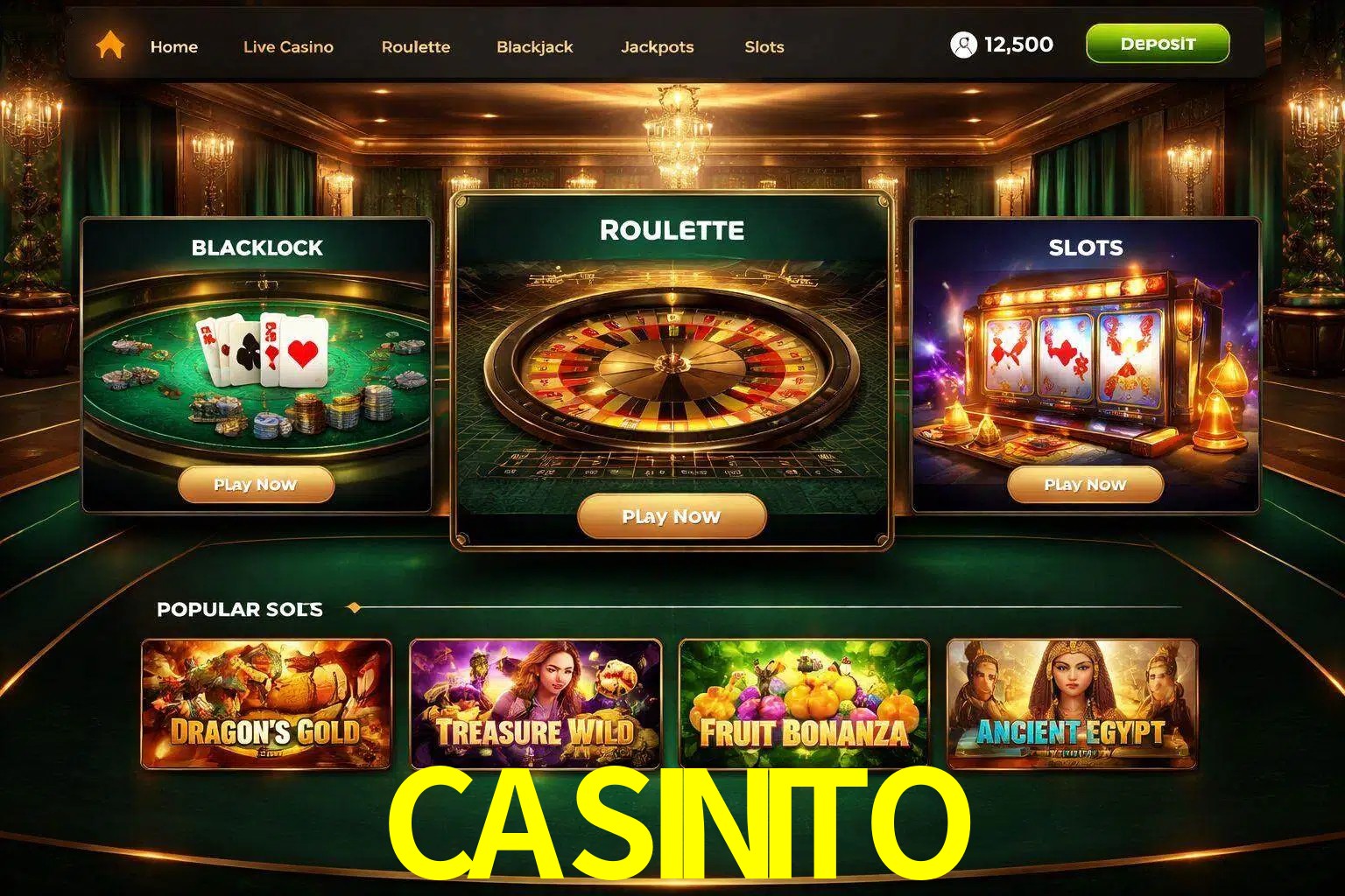 Vista de la plataforma CASINITO Casino mostrando categorías organizadas de juegos en línea
